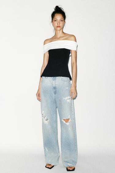 Zara CONTRAST BANDEAU TOP - Black - Image 0