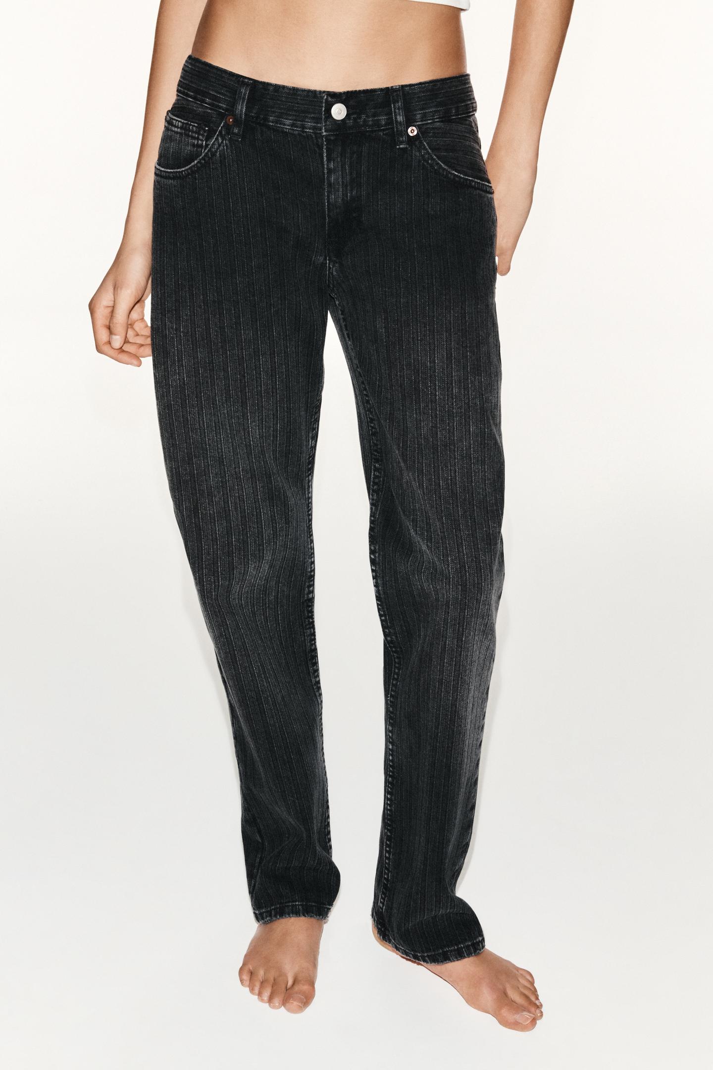 Женские джинсы Zara Low-Rise Striped Straight-Fit Trf, цвет: Чёрный — фото 2