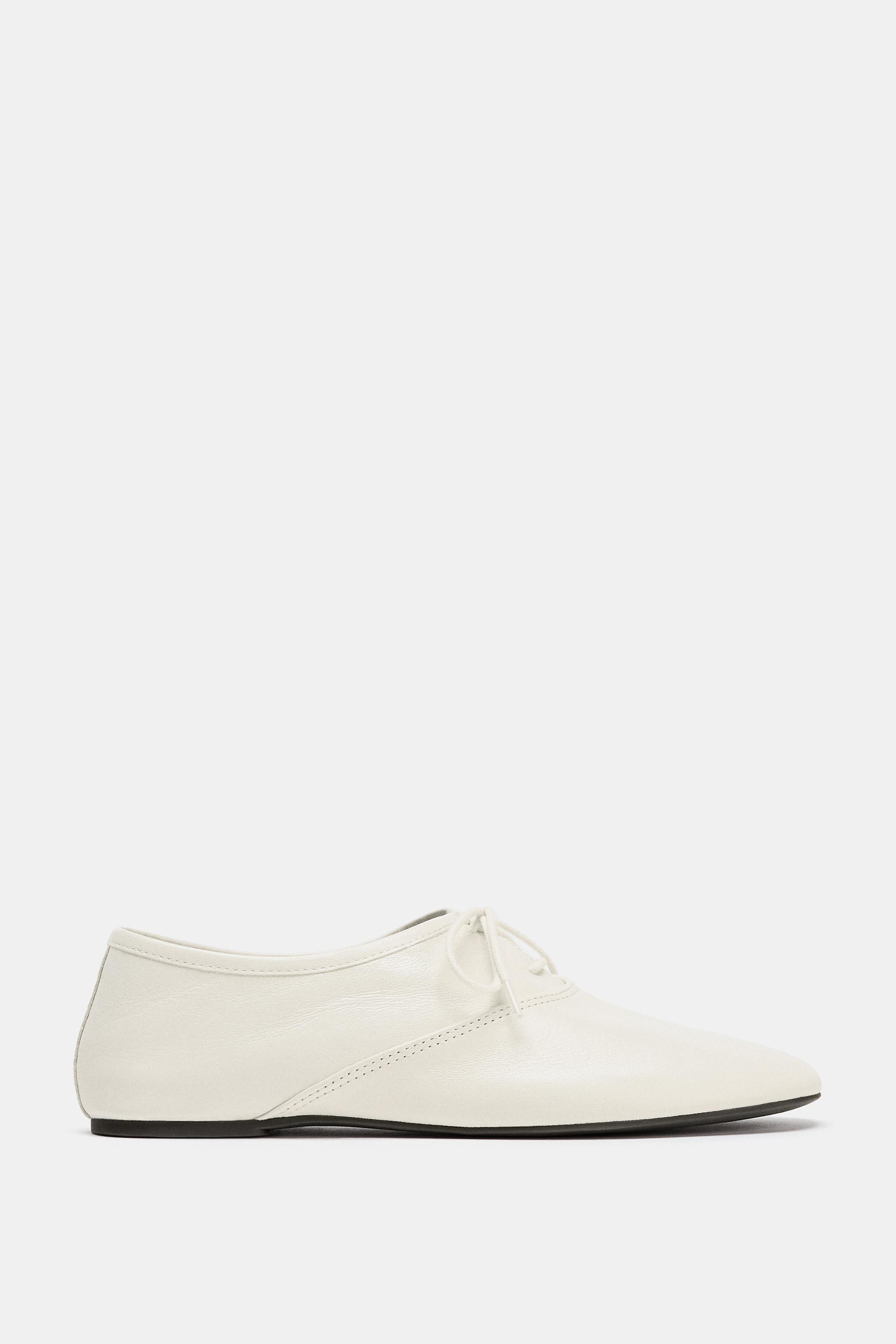 Женские туфли Zara LEATHER LACE-UP LOAFERS