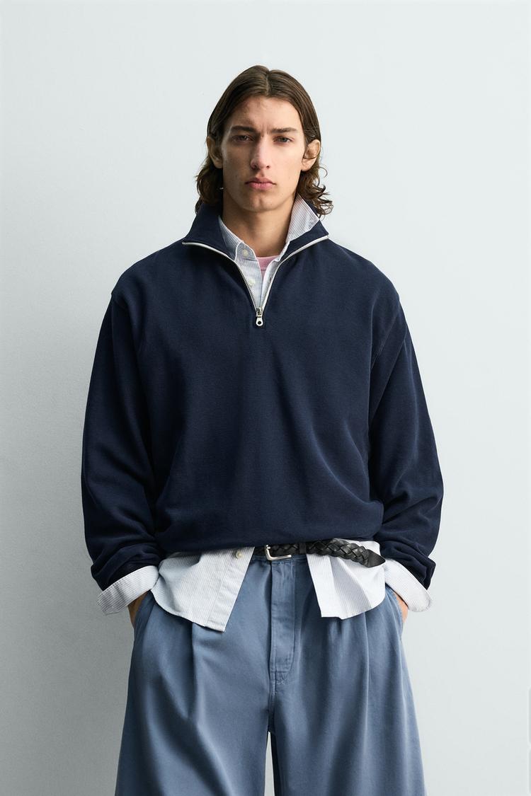 ZARA PIQUÉ QUARTER-ZIP SWEATSHIRT