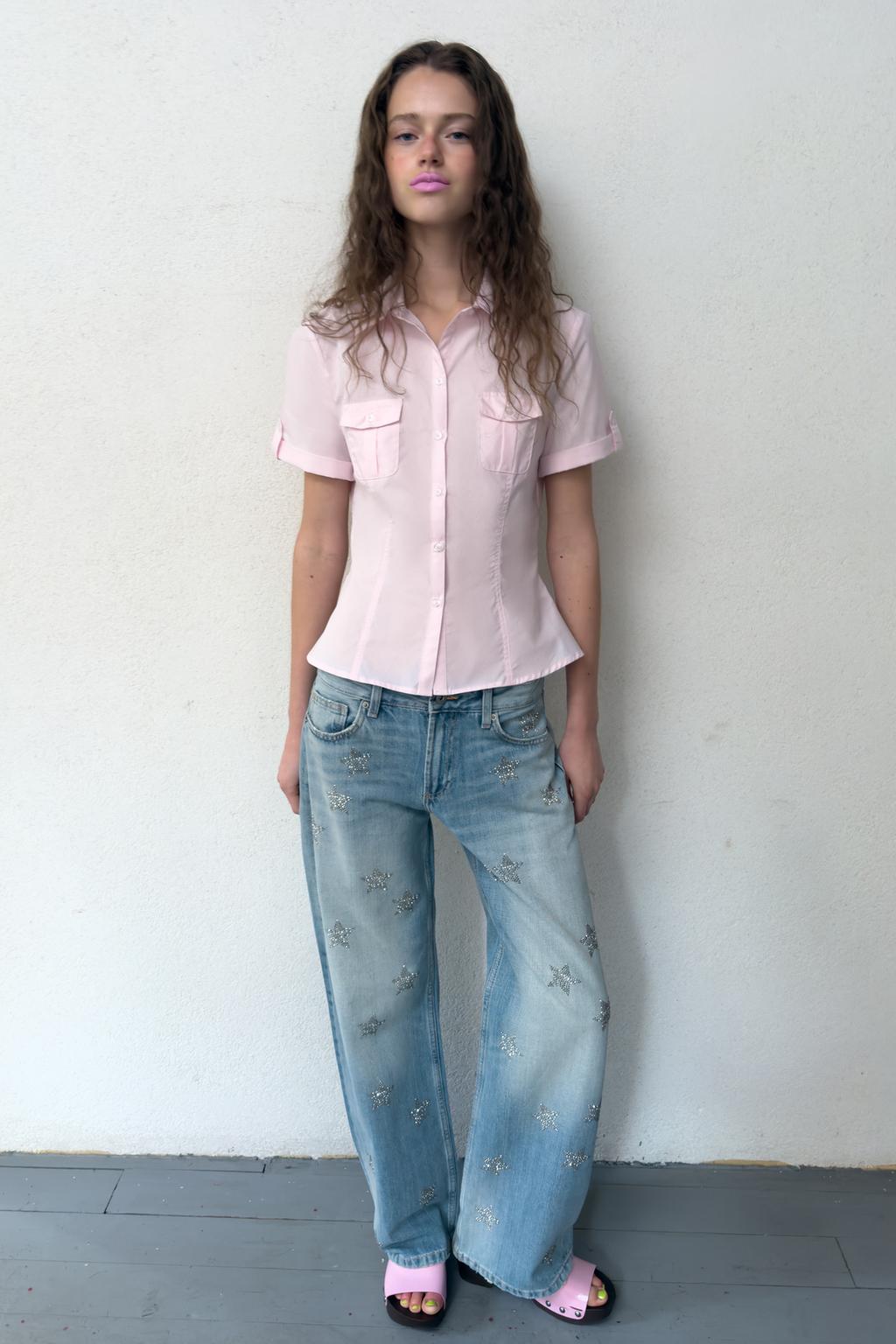 TRF LOW RISE WIDE LEG RHINESTONE JEANS - image 3