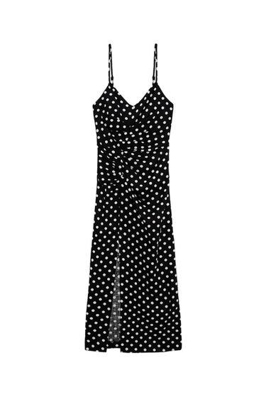 LINEN BLEND POLKA DOT DRESS