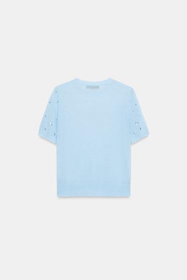 SEQUIN SHORT SLEEVE KNIT TOP - Pastel blue by Zara - Image 7