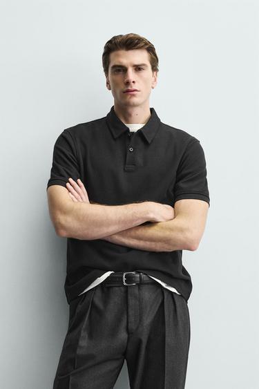 REGULAR FIT TEXTURED POLO SHIRT - Black by Zara
