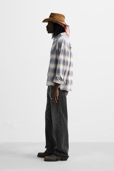 CHEMISE STRUCTURE À CARREAUX - Bleu de Zara - Image 3