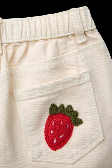 TWILL BERMUDA SHORTS WITH CROCHET STRAWBERRIES - Ecru by Zara