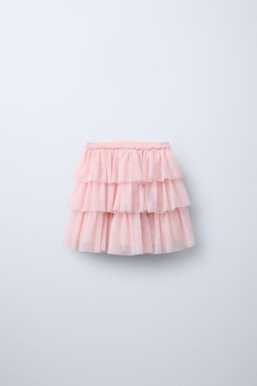 Zara RUFFLED TULLE SKIRT - Pastel pink