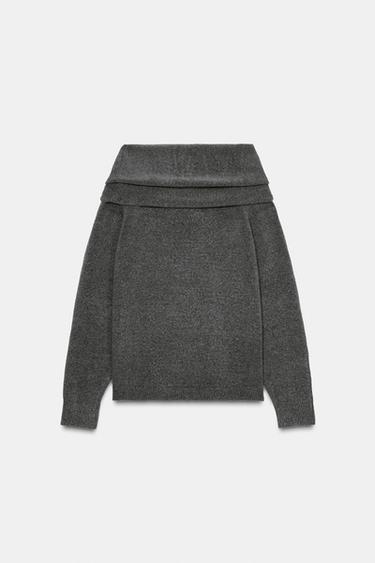 KNIT OFF-THE-SHOULDER JUMPER WITH METAL APPLIQUÉ - Pearl grey by Zara - Image 1