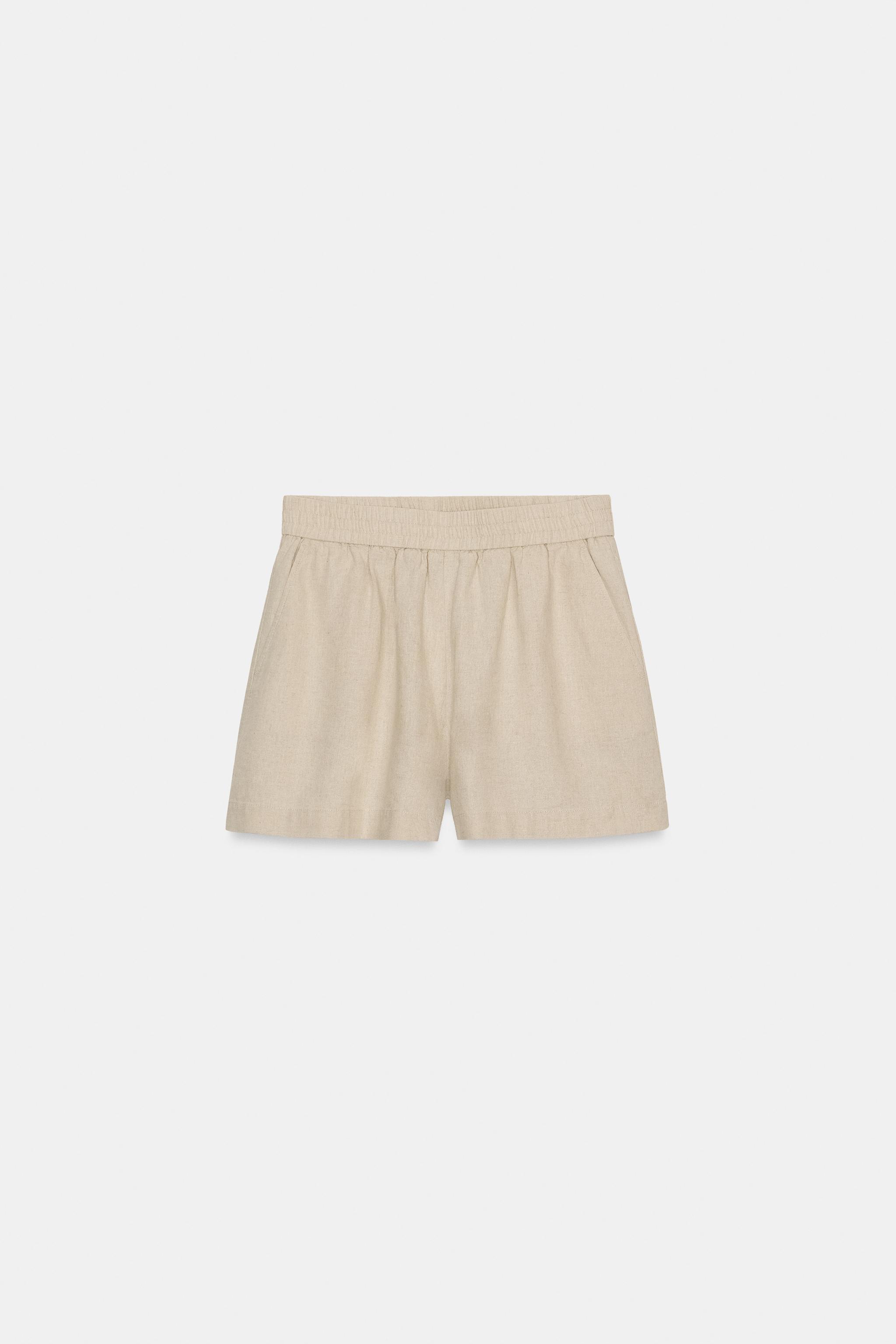 SHORT EN LIN À TAILLE ÉLASTIQUE