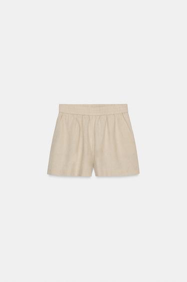 LINEN BLEND BERMUDA SHORTS WITH ELASTIC WAIST - Light beige by Zara - Image 2