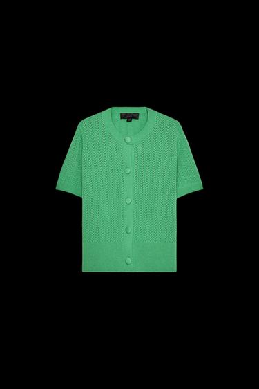 Zara POINTELLE KNIT TOP - Green - Image 0