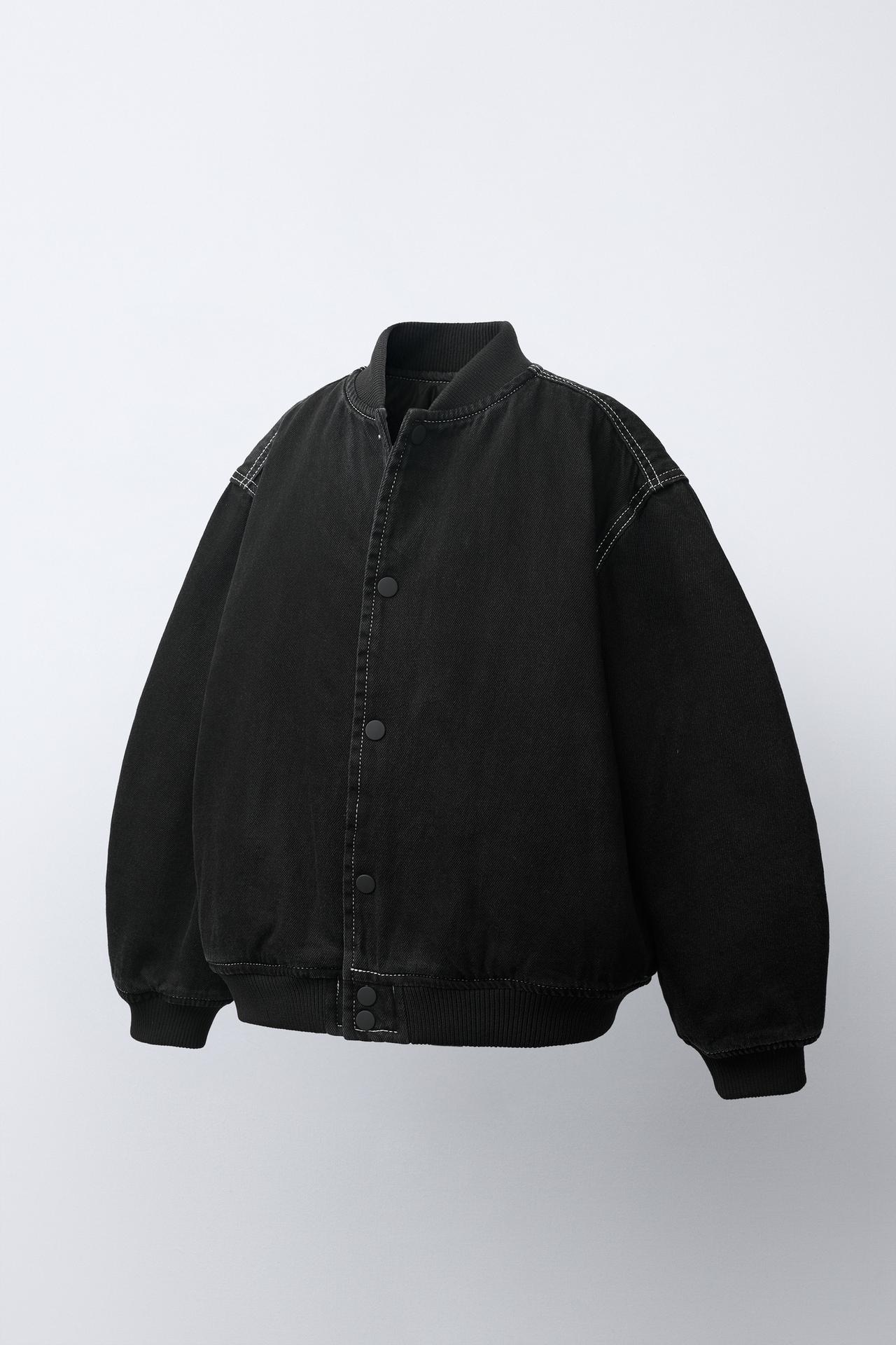 QUILTED DENIM BOMBER JACKET — Black