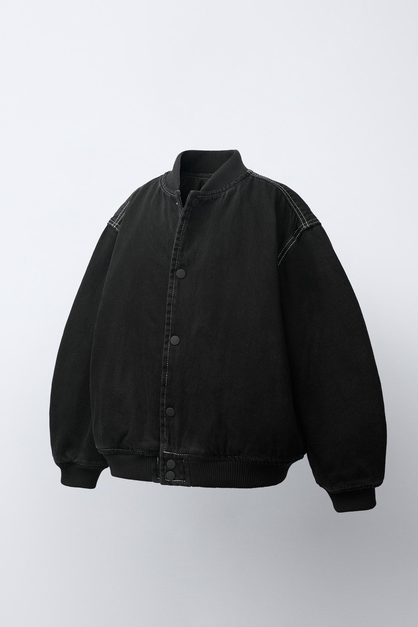 Детская куртка Zara Quilted Denim Bomber, цвет: Чёрный — фото 3