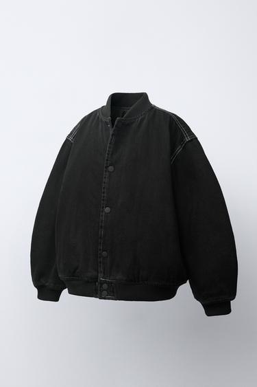 QUILTED DENIM BOMBER JACKET — Black 1