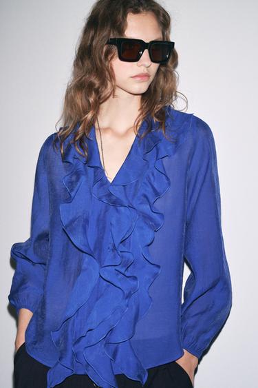 CAMISA VOLANTES ZW COLLECTION - Azul eléctrico de Zara