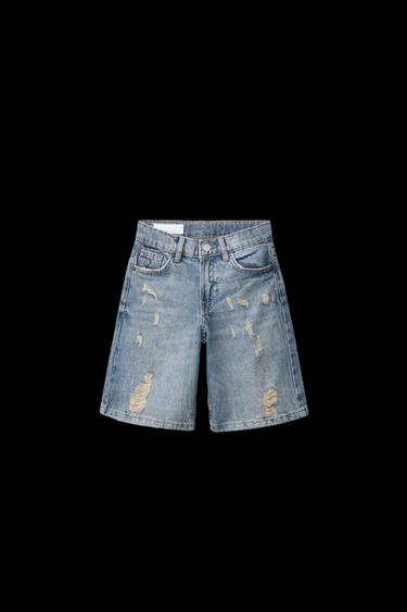 RIPPED LONG DENIM BERMUDA SHORTS - Blue by Zara - Image 0