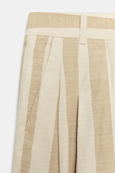 ZW COLLECTION STRIPED WIDE-LEG TROUSERS - Ecru / Beige by Zara - Image 6