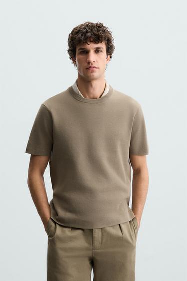 RELAXED FIT KNIT T-SHIRT - camel by Zara