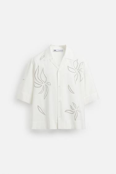 CHEMISE BRODERIE AJOURÉE - Blanc de Zara - Image 7