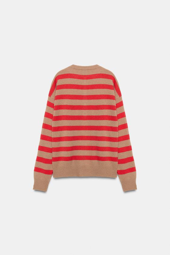 PULL RAYÉ EN LAINE ET CACHEMIRE - Marron clair de Zara - Image 8