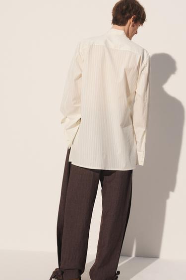 STRIPED JACQUARD KIMONO SHIRT - Ecru by Zara - Image 3