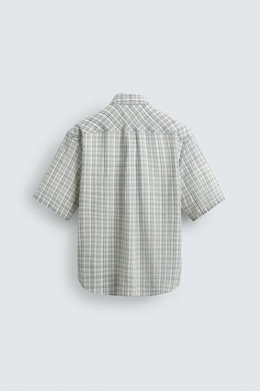RELAXED FIT CHECK SHIRT - washed green by Zara - Image 7