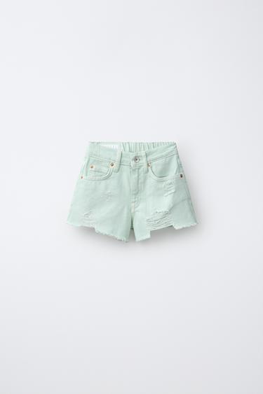 RIPPED DENIM BERMUDA SHORTS - washed green by Zara