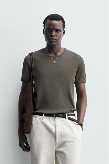 BASIC RIBBED T-SHIRT - Taupe grey by Zara