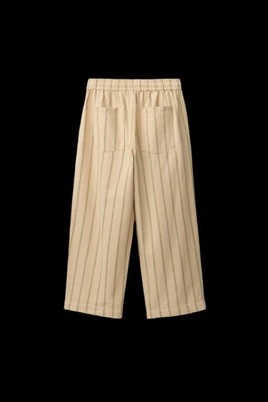 Zara STRIPED COTTON LINEN STRAIGHT PANTS - Striped