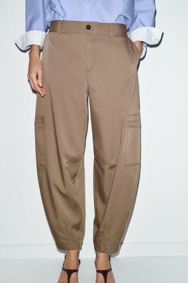 HIGH-WAIST CARGO TROUSERS - camel by Zara - Image 1