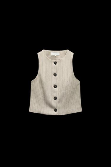 STRIPED HERRINGBONE WAISTCOAT - Stone by Zara - Image 0