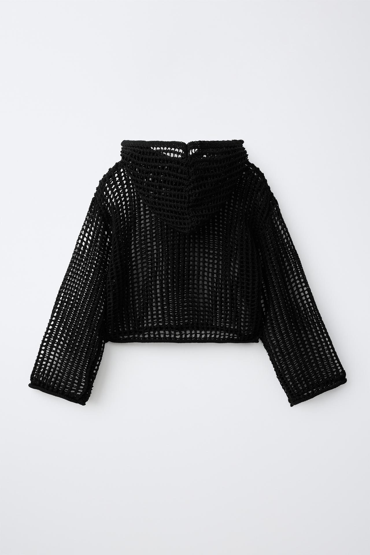 MESH HOODIE JUMPER — Black