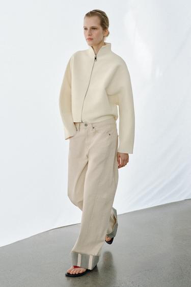 GILET EN MAILLE AVEC FERMETURE ÉCLAIR - Écru de Zara