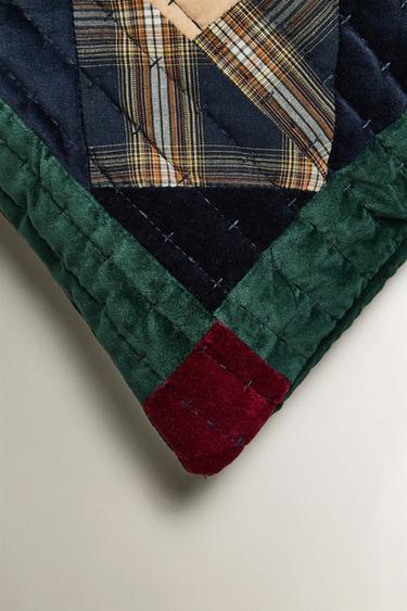 PATCHWORK CROSS CUSHION COVER - Green by Zara - Image 1