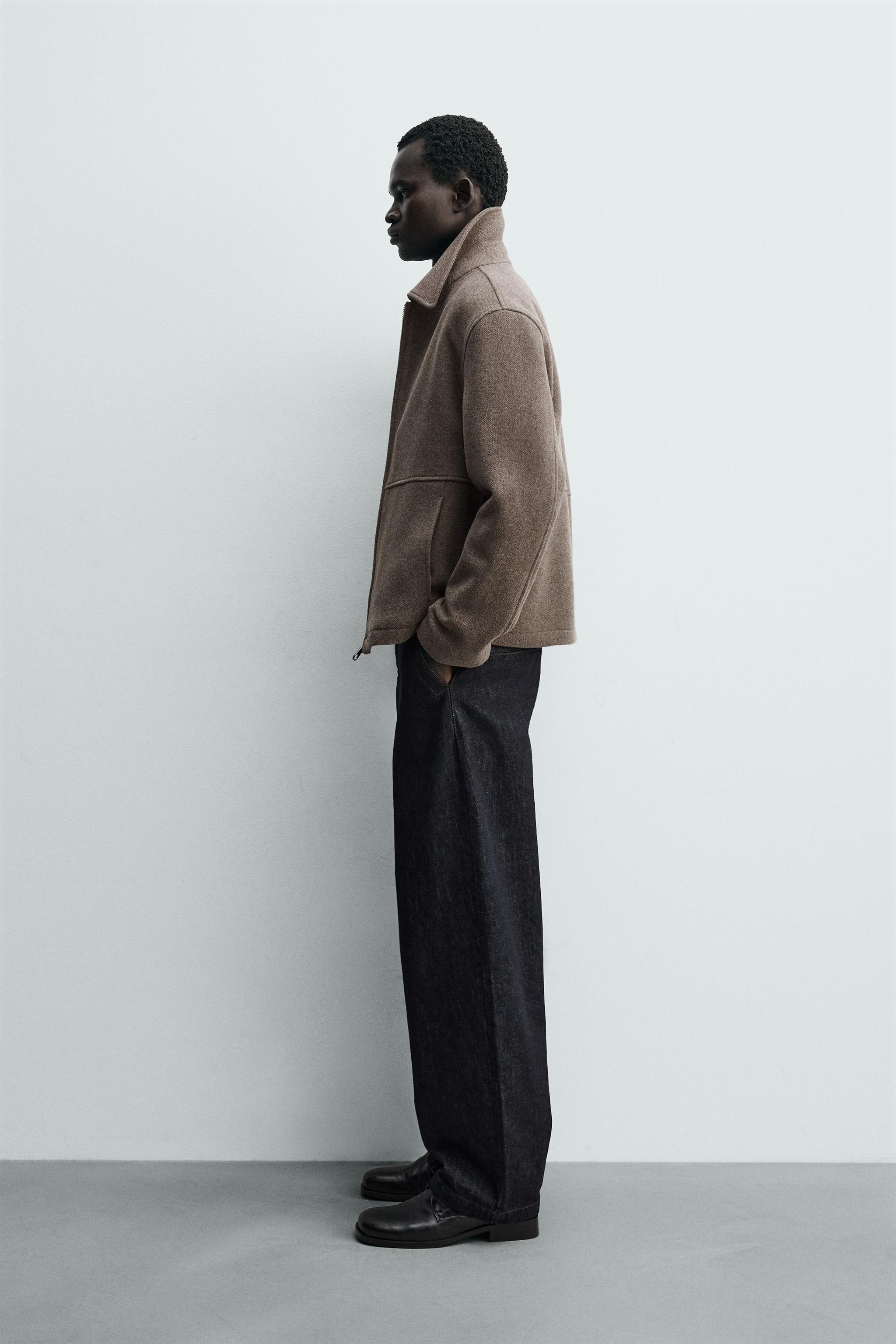 HERRINGBONE TEXTURED ZIP JACKET - Sand | ZARA Canada