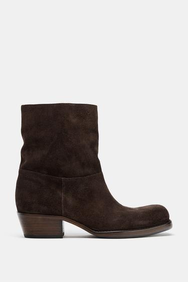 SPLIT SUEDE HEELED ANKLE BOOTS - Brown by Zara
