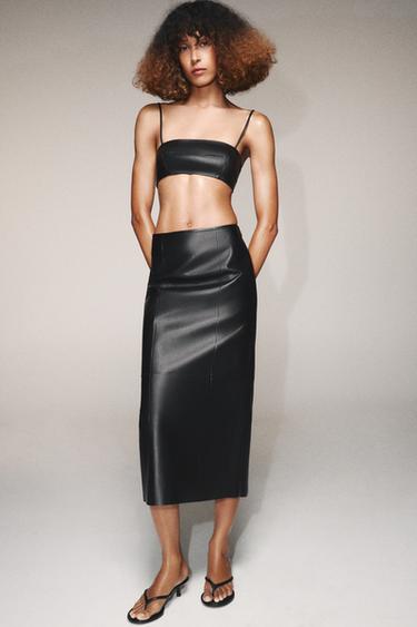 Zara 100% LEATHER BANDEAU TOP ZW COLLECTION LIMITED EDITION - Black