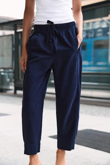 PANTALON À TAILLE ÉLASTIQUE - Bleu marine de Zara