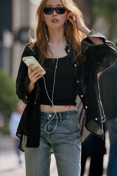 CHEMISE OVERSIZE GAZE POCHE - Noir de Zara - Image 1
