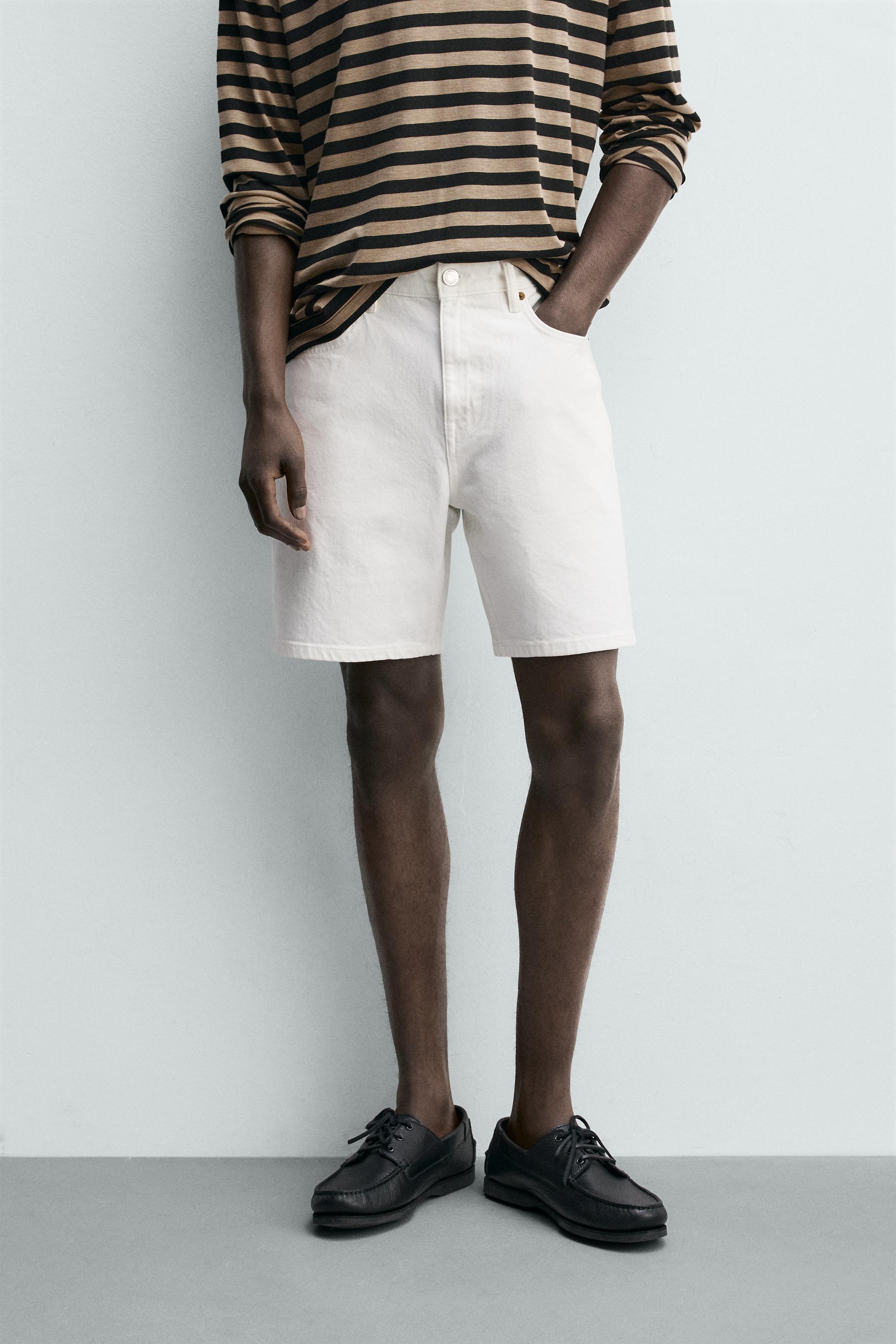 REGULAR FIT DENIM SHORTS — White (alternate view)
