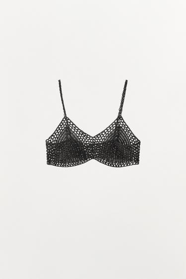 METALLIC THREAD CROCHET BRALETTE - Black by Zara - Image 4