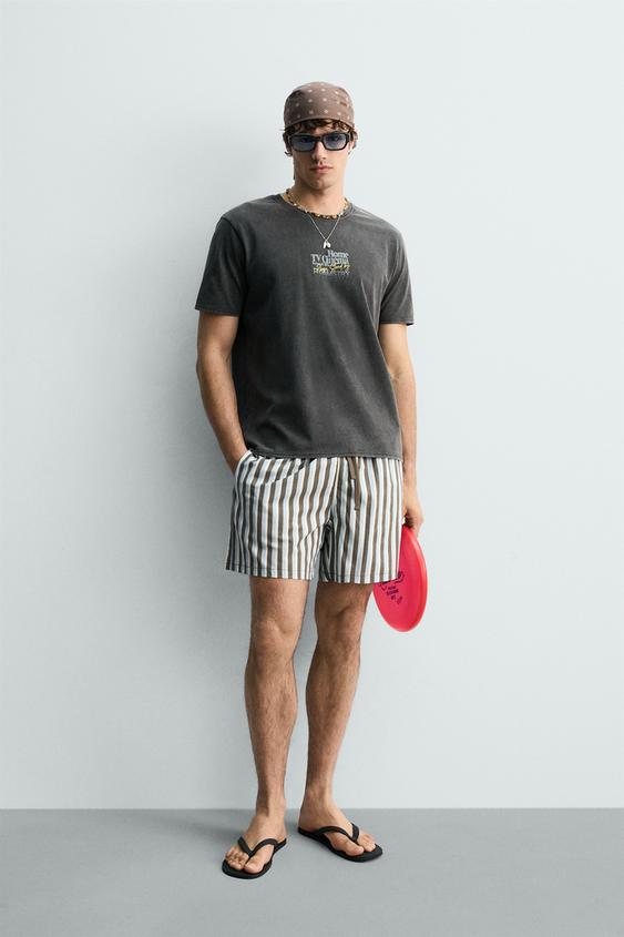 CAMISETA LAVADA TEXTOS CONTRASTE - Gris claro de Zara - Imagen 0