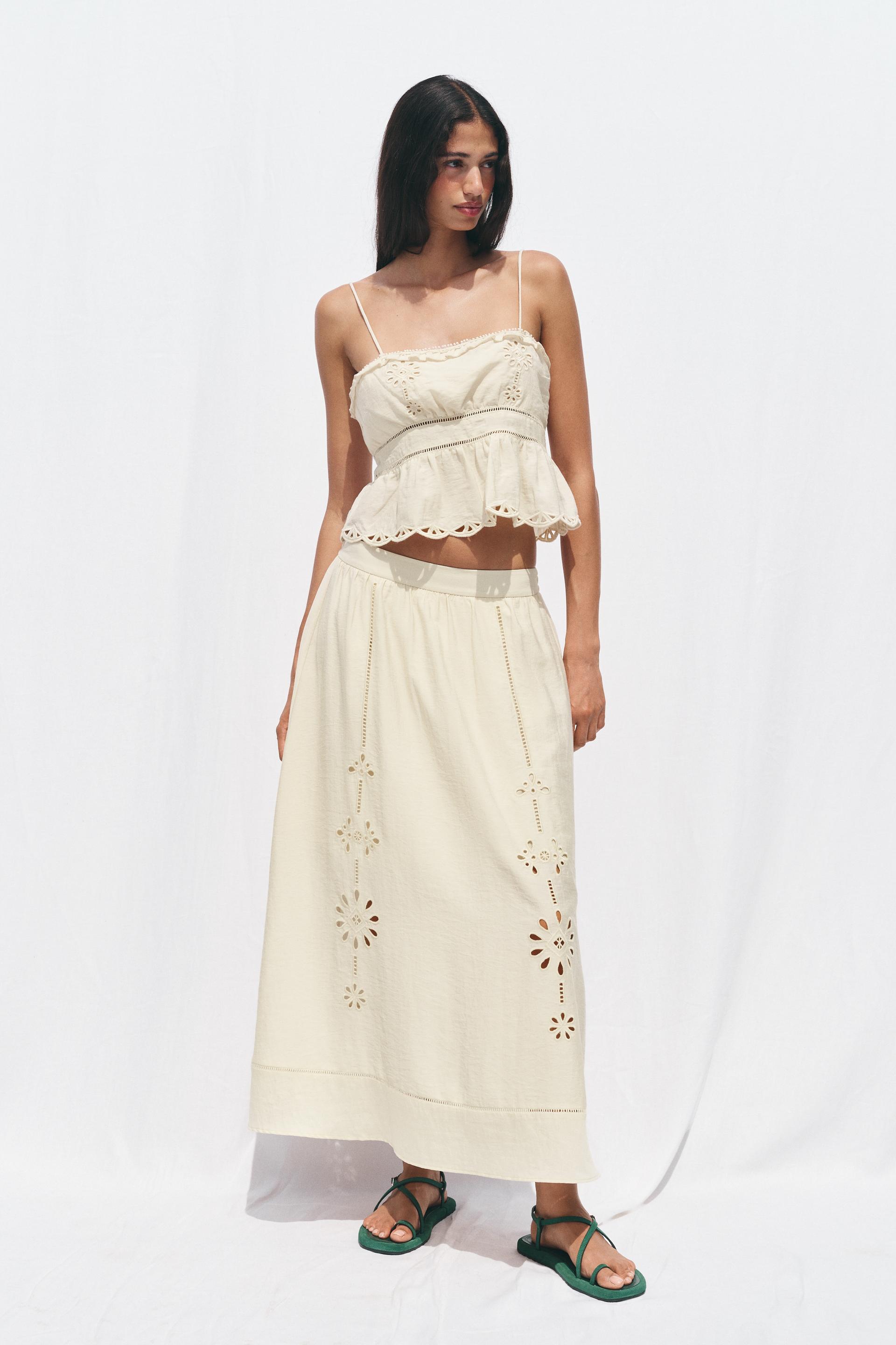 CUTWORK EMBROIDERY MIDI SKIRT