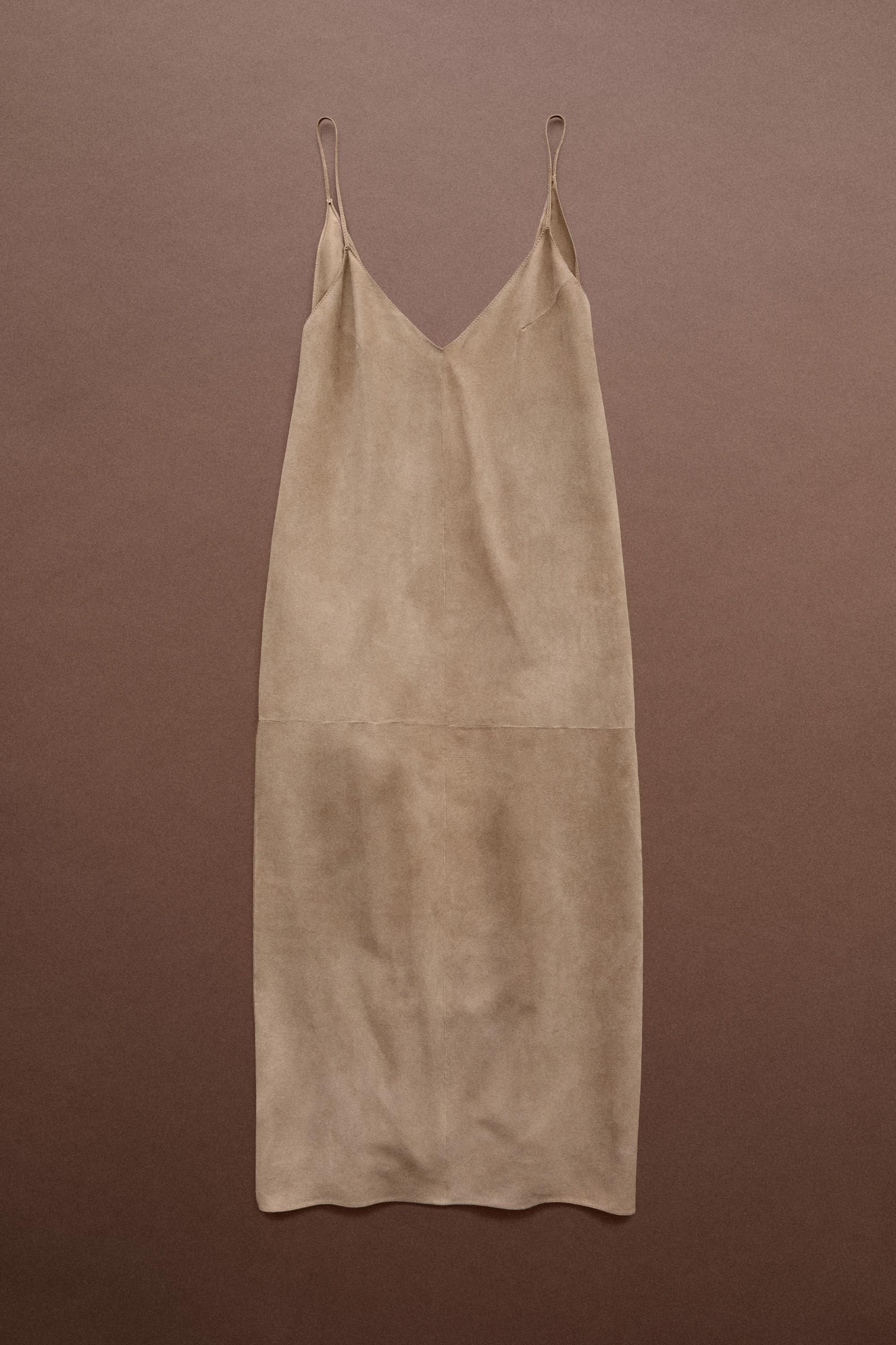 Suede leather combined dress - STUDIO — Stone