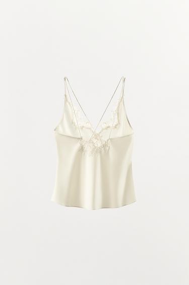 TOP SATINÉ EN DENTELLE À BRIDES CROISÉES - Écru de Zara - Image 8
