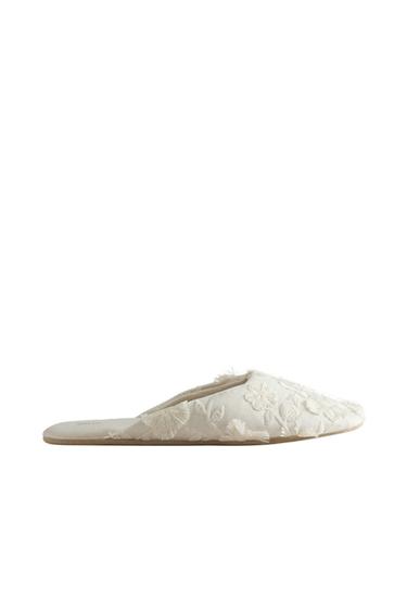 FLORAL MULE SLIPPERS WITH LEATHER SOLE - Beige by Zara