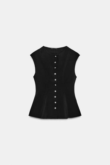 Zara CONTRAST STITCH VEST - Black