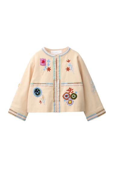 JAKNA Z VEZENJEM IZ BOMBAŽA IN LANU - Barva breskve od Zare