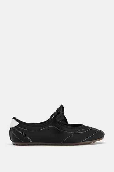 Zara SPORTY TOPSTITCHED BALLET FLATS - Black