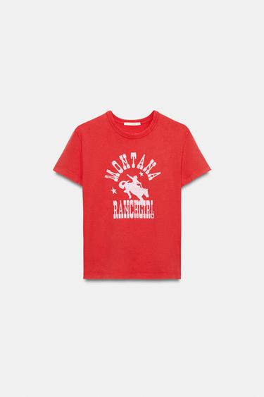 CAMISETA TEXTO DELANTERO - Rojo de Zara